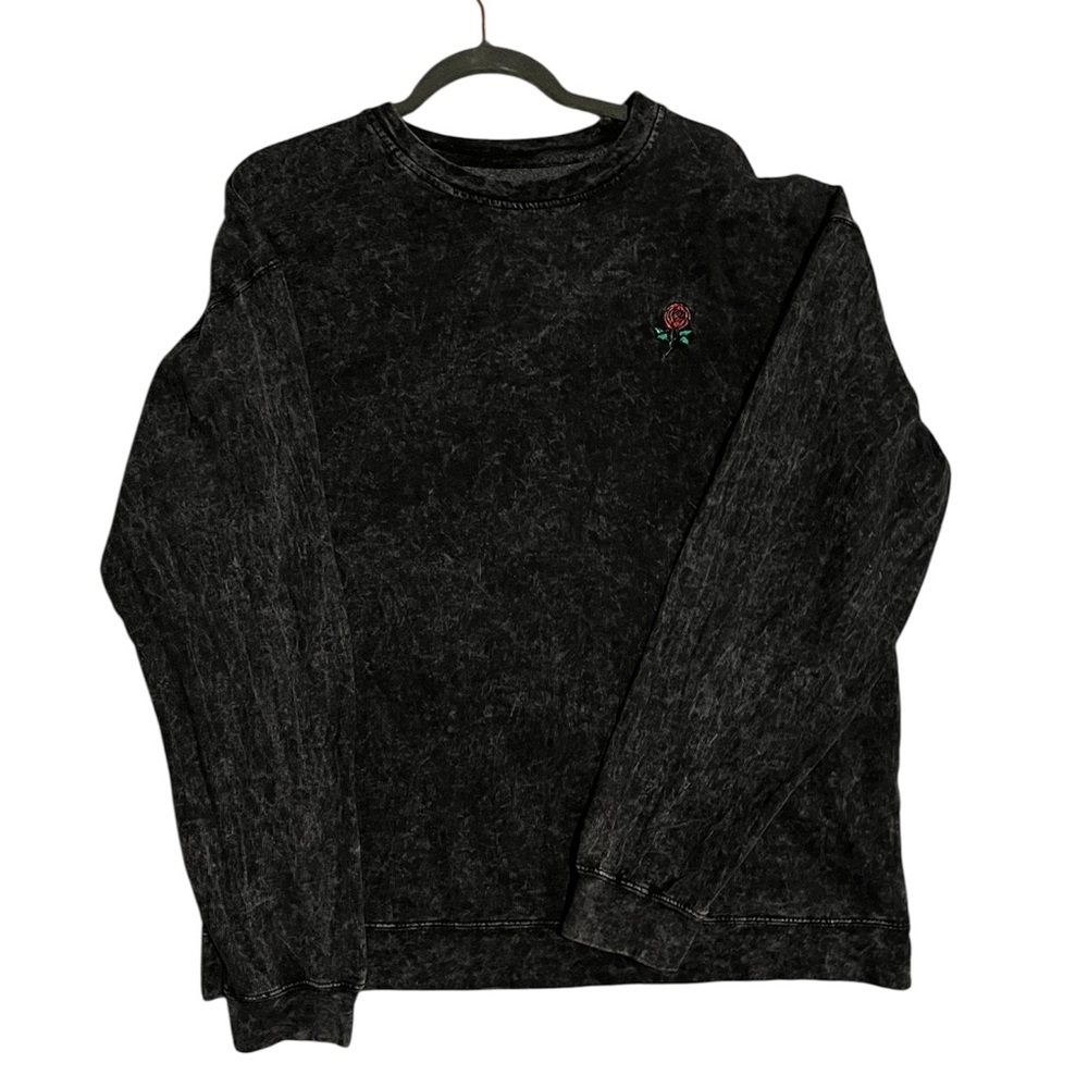 Eighty Eight Black Crewneck Sweater with Rose Detail